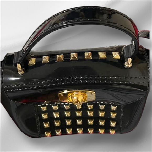 Furla Mini Black Patent Leather Studded Crossbody Bag Made in Italy - Picture 5 of 10